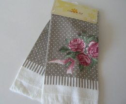 Gastendoek grijs met roze roos