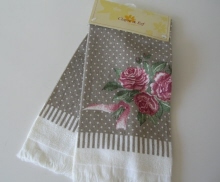 Gastendoek grijs met roze roos