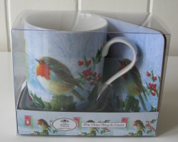 Geschenkset mok Vogel met onderzetter 