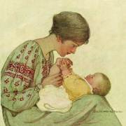 Wenskaart Mother and Baby
