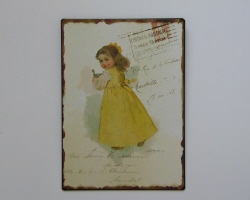 Metalen magneetbord Meisje met geel jurkje