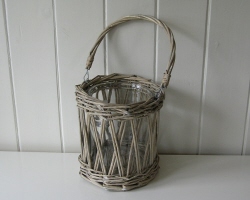 Rustic rattan rond windlicht met hengsel