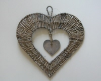 Rustic rattan wandecoratie Hart met hartje