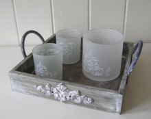 Set houten tray met windlichten
